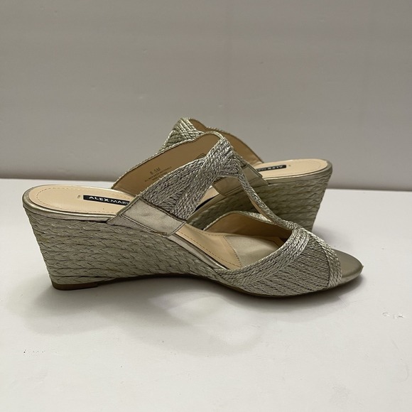 Alex Marie Martine Gold Shimmer Braided Wedges Heels Party Sandals Womens 8.5 - Picture 9 of 12